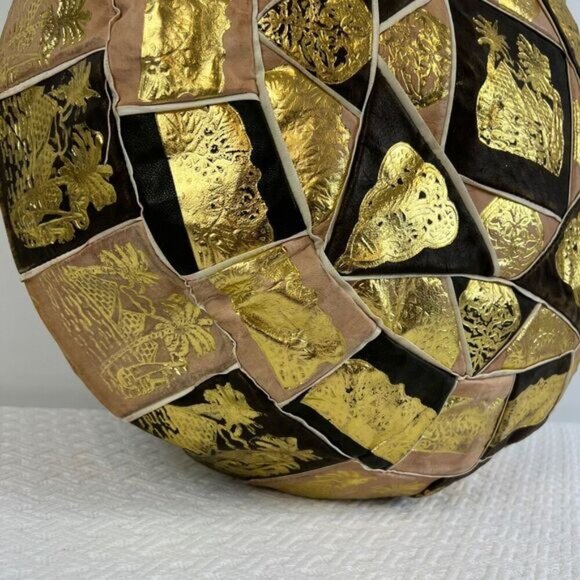 Vintage Handmade Genuine Leather Made in Egypt Pouf Ottoman Pyramids Empty - Picture 5 of 9